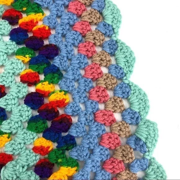 Granny Square Baby Blanket Lap Afghan Rainbow Unisex Boho Indie Cottage - Picture 3 of 4